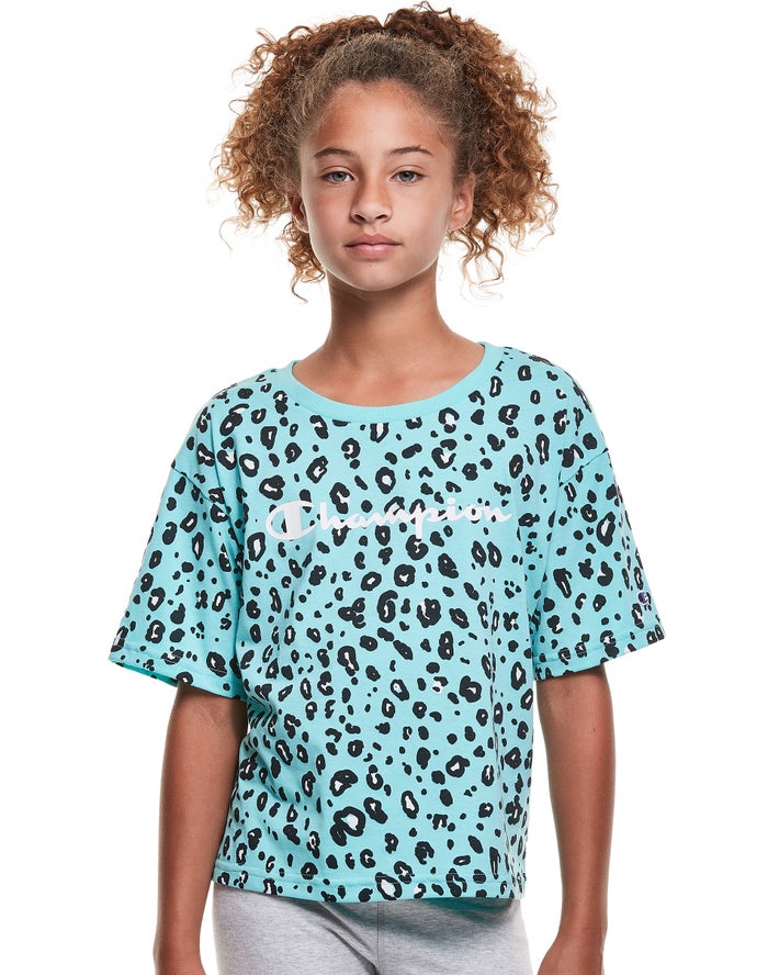 Camiseta Champion Niña - Boxy Leopard Print ( Turquesa/Negras ) 4268015-UM